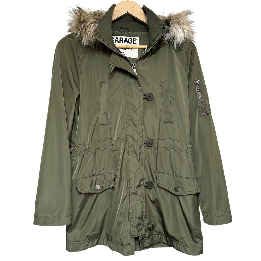 Garage Hooded Anorak Jacket Womens M Army Green Faux Fur Streetwear Fall Layer‎